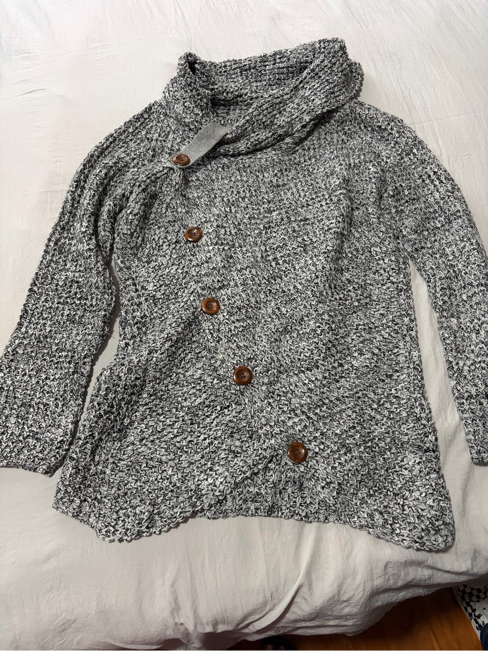 Women's Gray Marled Asymmetrical Button Cardigan Sweater